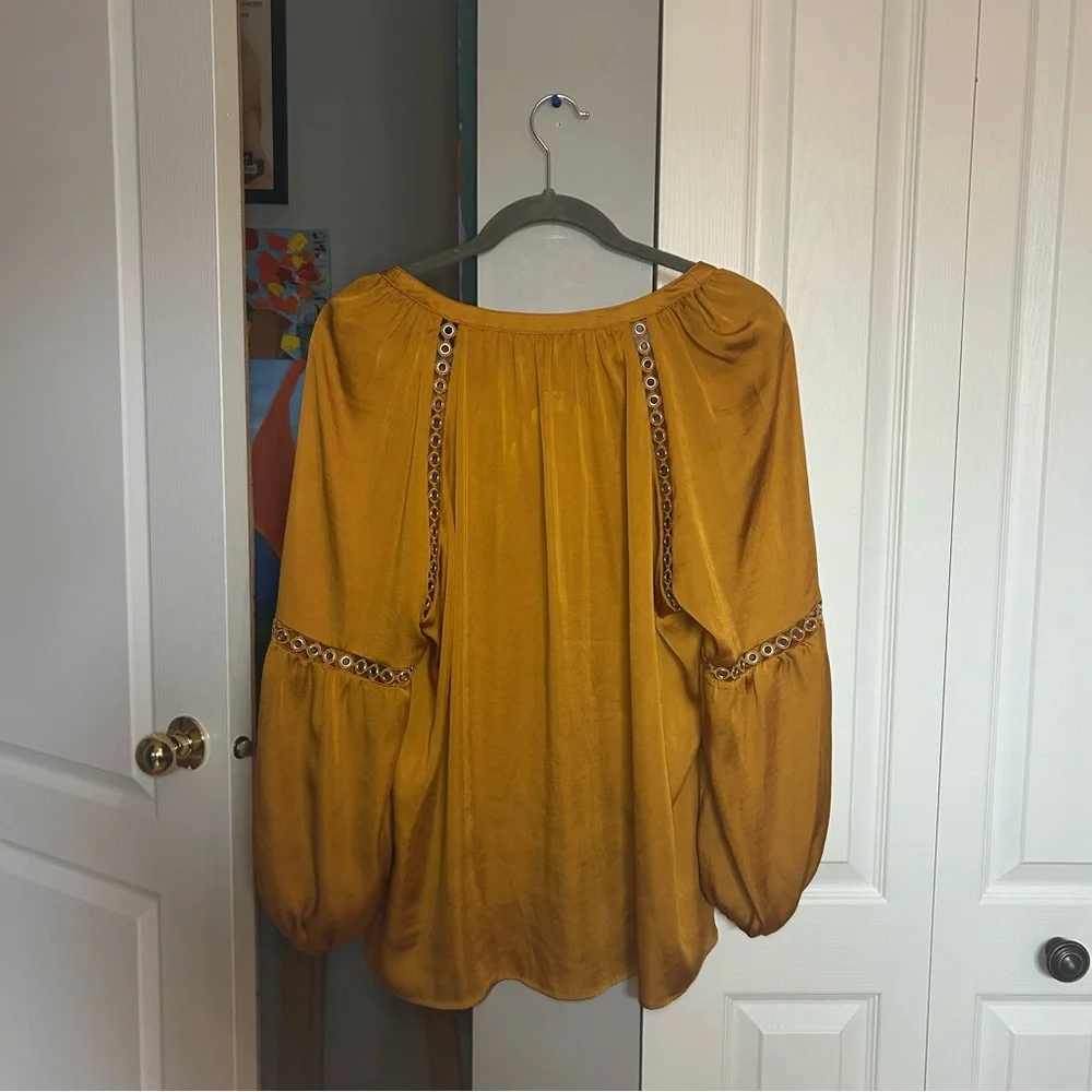 INC International Concepts Mustard Blouse with Lace Details - Picture 5 of 5